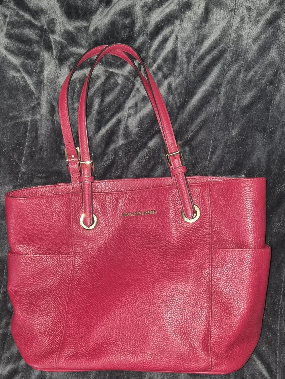 Michael Kors Pebbled Leather Tote Bag in Berry